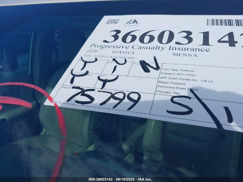 2020 TOYOTA SIENNA XLE AUTO ACCESS - 5TDYZ3DC3LS051444
