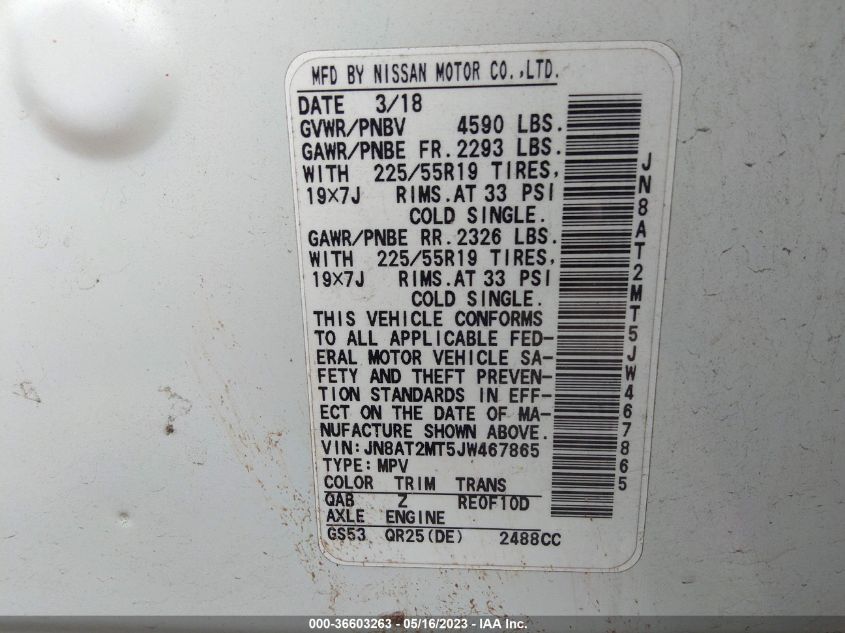 2018 NISSAN ROGUE SL - JN8AT2MT5JW467865