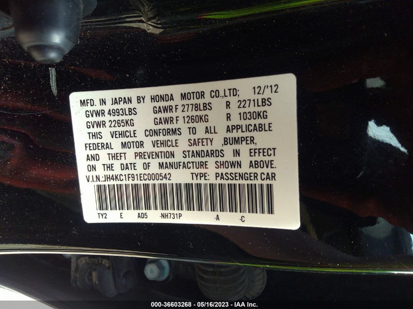 2014 ACURA RLX ADVANCE PKG JH4KC1F91EC000542