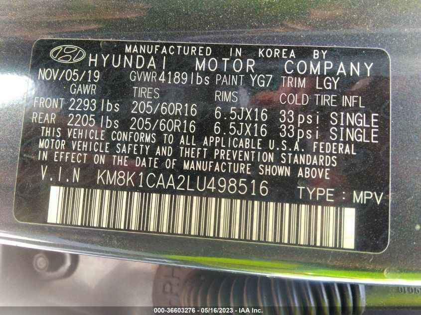 2020 HYUNDAI KONA SE - KM8K1CAA2LU498516