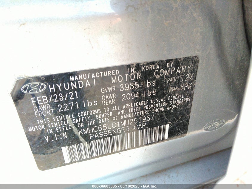 VIN KMHC65LC1MU251957 2021 HYUNDAI IONIQ HYBRID BLUE