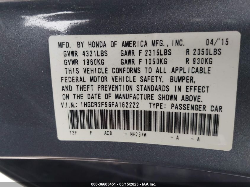 2015 HONDA ACCORD SEDAN SPORT - 1HGCR2F56FA162222