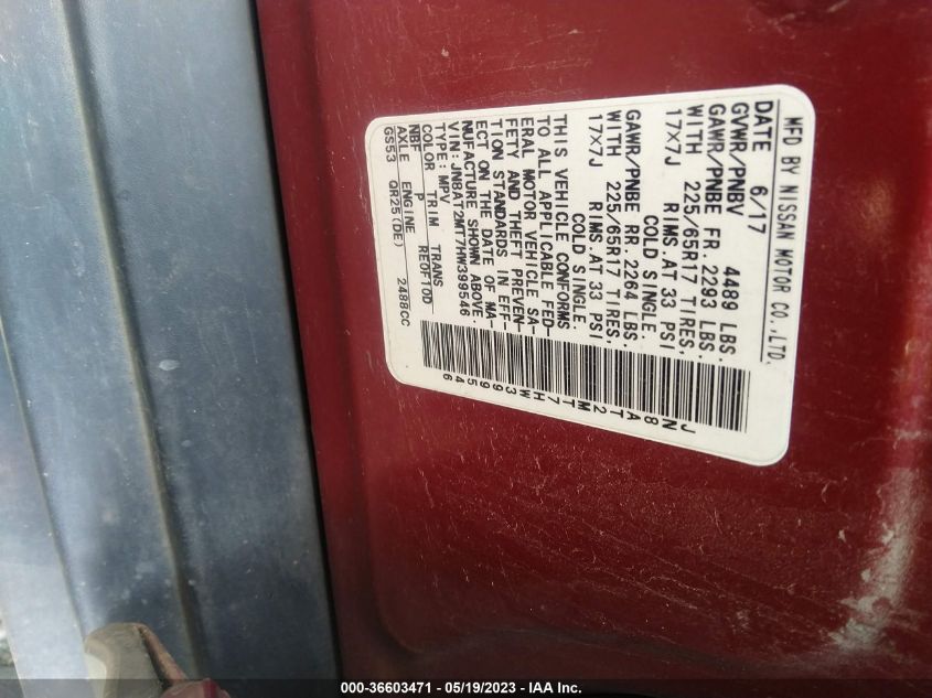 2017 NISSAN ROGUE SV - JN8AT2MT7HW399546