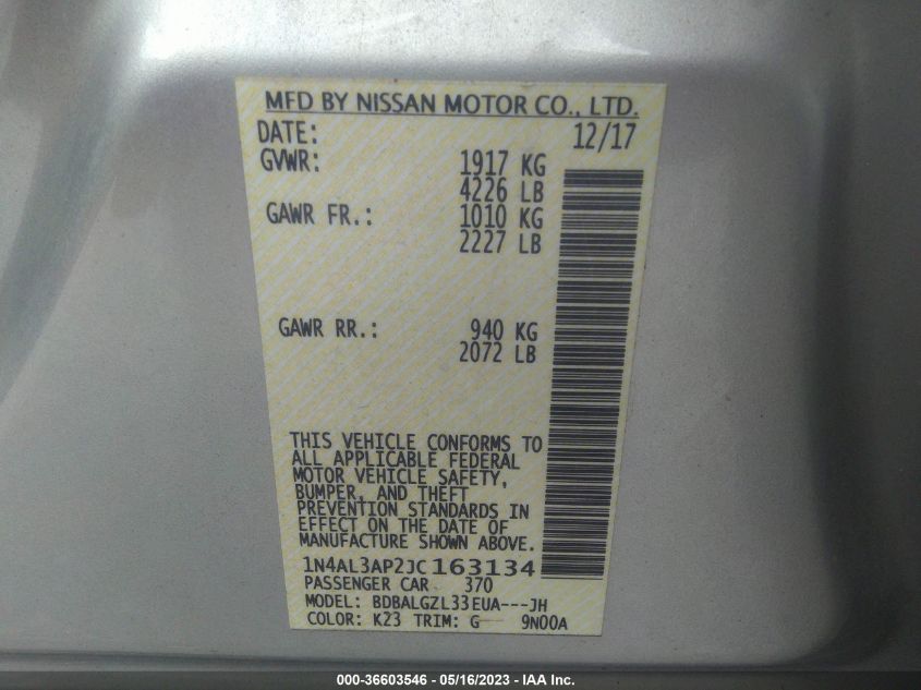 2018 NISSAN ALTIMA 2.5 S - 1N4AL3AP2JC163134