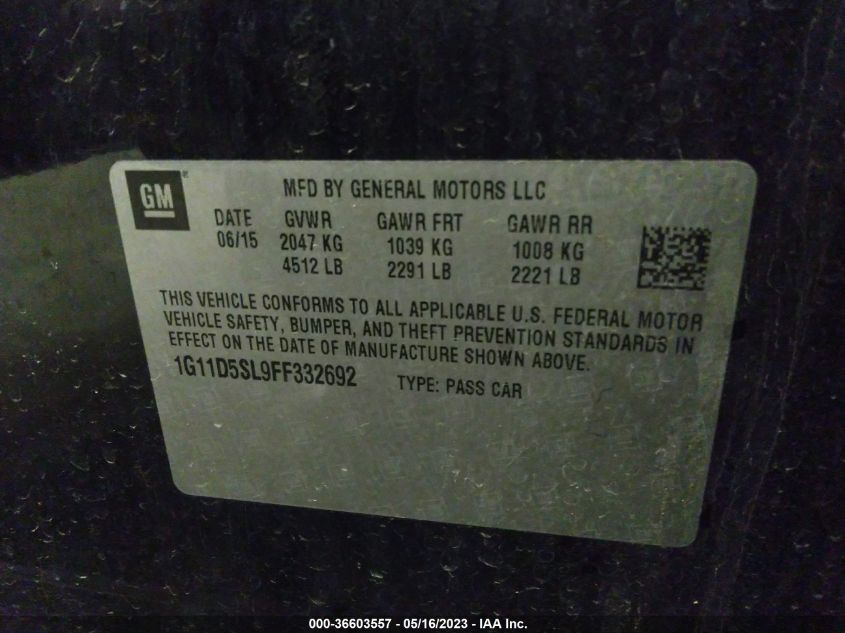 2015 CHEVROLET MALIBU LT - 1G11D5SL9FF332692