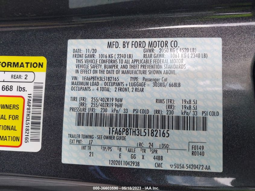 2020 FORD MUSTANG ECOBOOST - 1FA6P8TH3L5182165