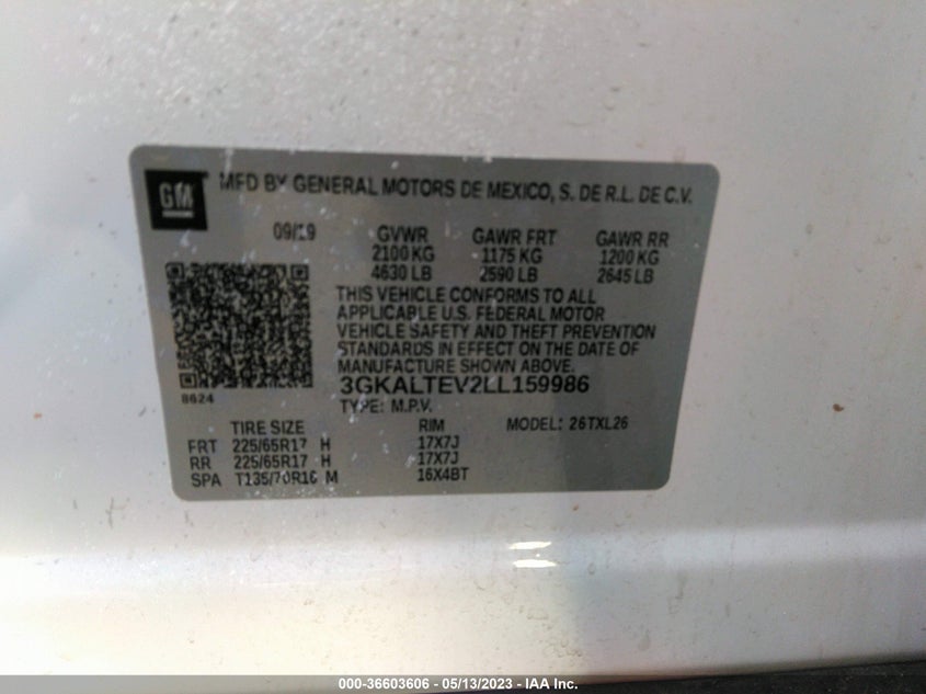 VIN 3GKALTEV2LL159986 2020 GMC TERRAIN SLE