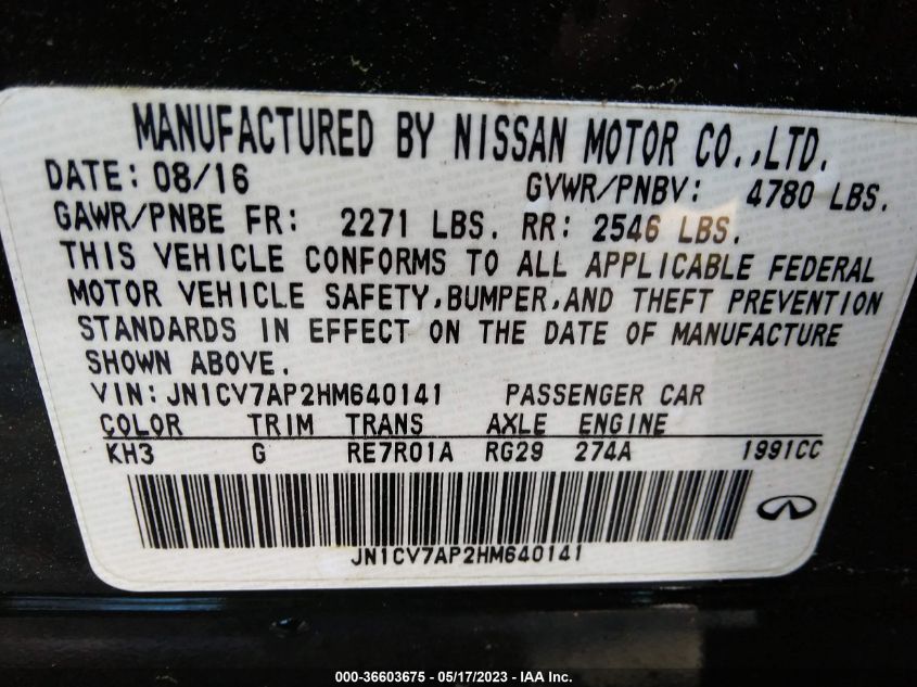 2017 INFINITI Q50 2.0T - JN1CV7AP2HM640141