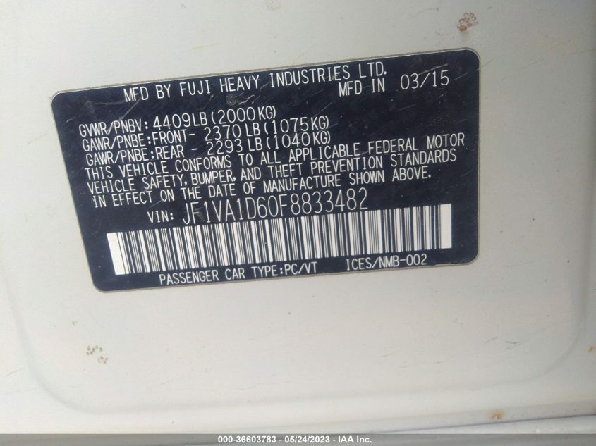 2015 SUBARU WRX PREMIUM - JF1VA1D60F8833482