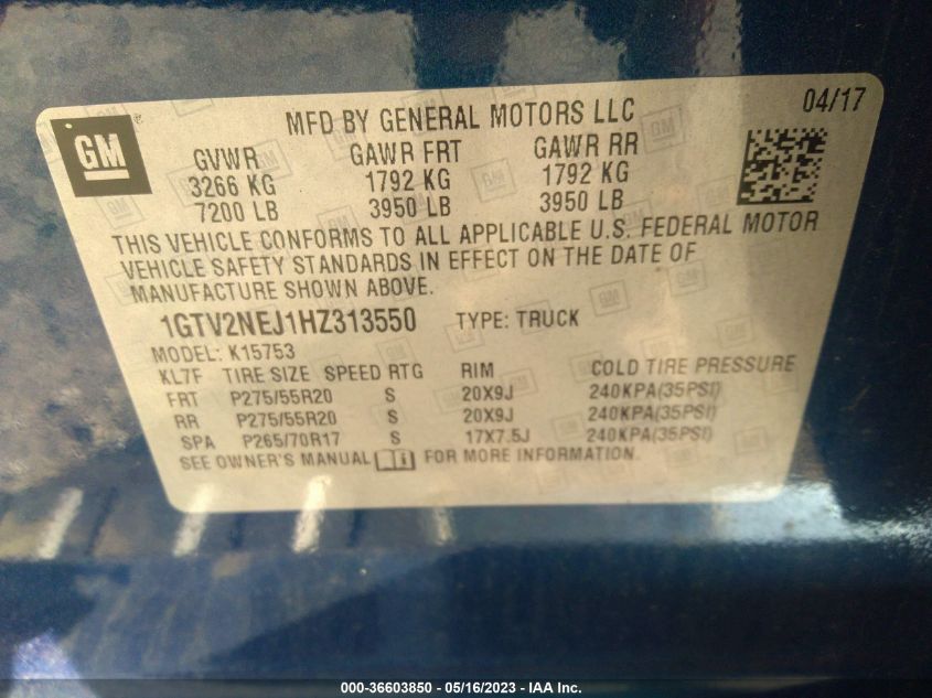 2017 GMC SIERRA 1500 SLT - 1GTV2NEJ1HZ313550