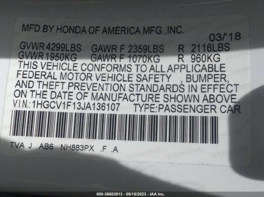 2018 HONDA ACCORD SEDAN LX 1.5T - 1HGCV1F13JA136107