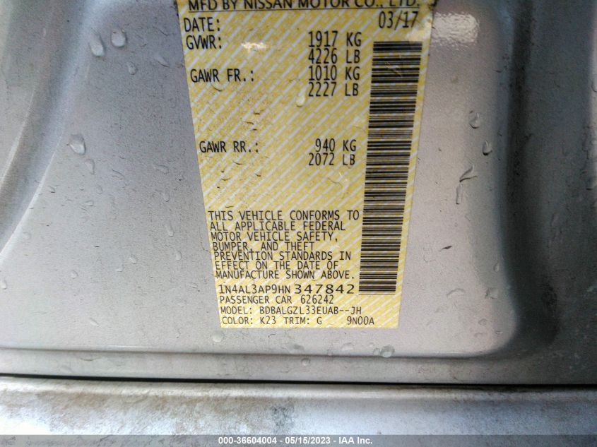 2017 NISSAN ALTIMA 2.5 S - 1N4AL3AP9HN347842