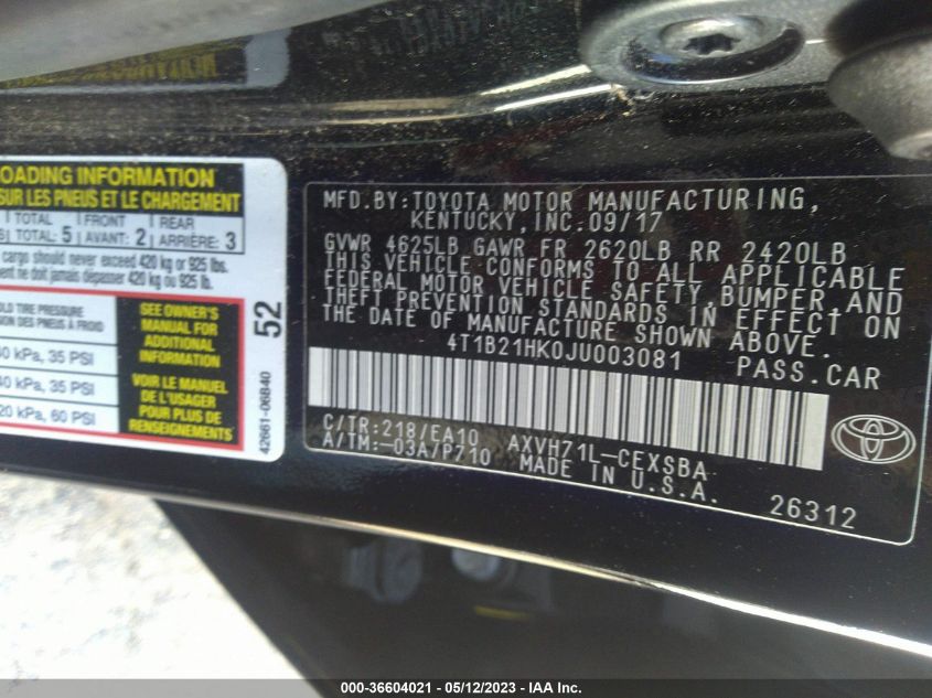 2018 TOYOTA CAMRY HYBRID SE - 4T1B21HK0JU003081