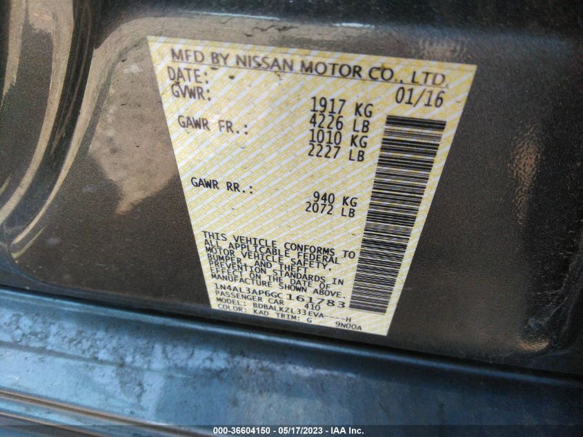 2016 NISSAN ALTIMA 2.5 SV - 1N4AL3AP6GC161783