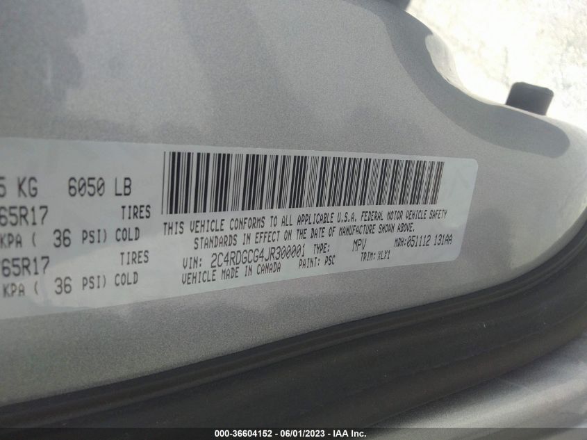 2018 DODGE GRAND CARAVAN SXT - 2C4RDGCG4JR300001