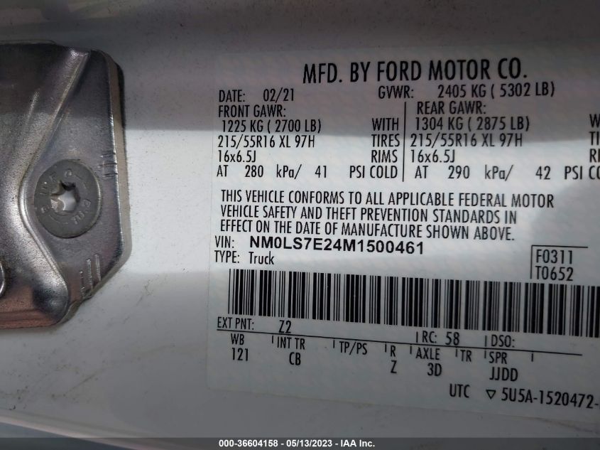 2021 FORD TRANSIT CONNECT VAN XL - NM0LS7E24M1500461