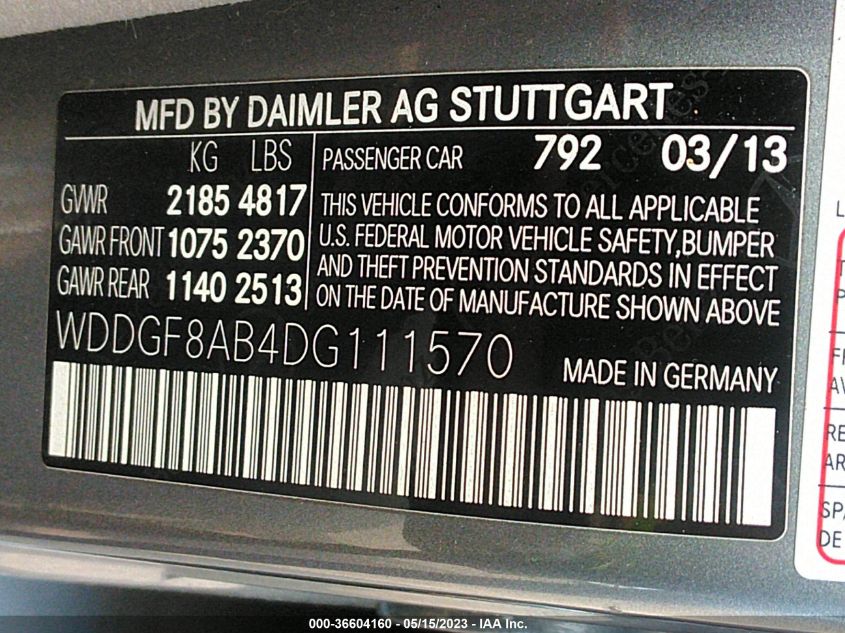2013 MERCEDES-BENZ C-CLASS C 300 - WDDGF8AB4DG111570