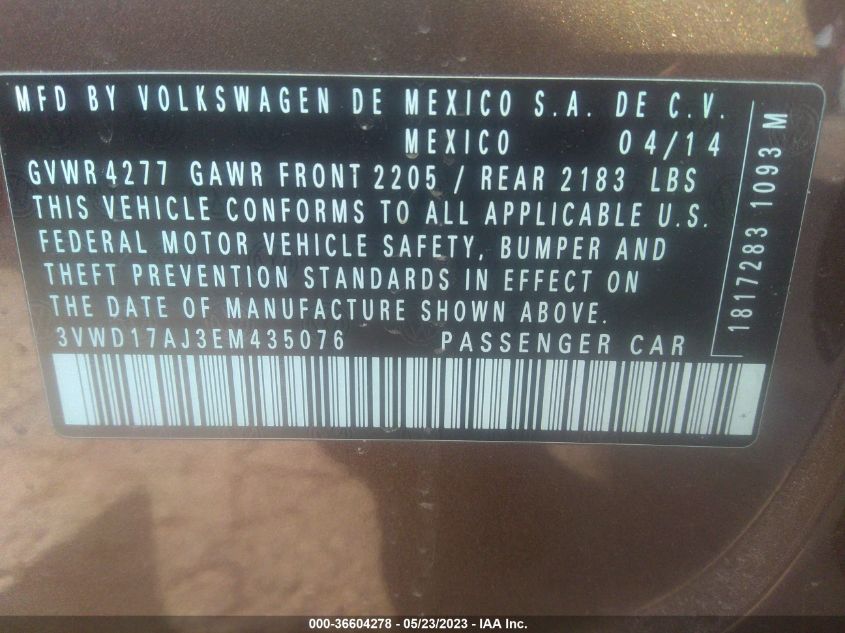 2014 VOLKSWAGEN JETTA SEDAN SE - 3VWD17AJ3EM435076