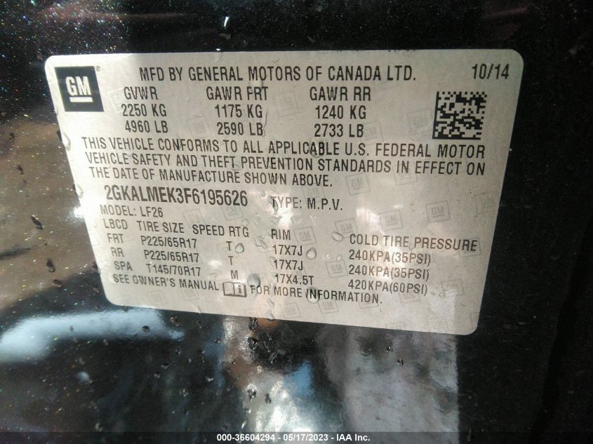 2015 GMC TERRAIN SLE - 2GKALMEK3F6195626