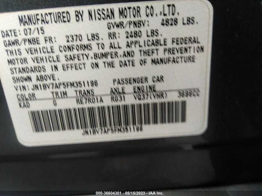 2015 INFINITI Q50 SPORT - JN1BV7AP5FM351196