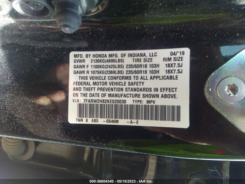 2019 HONDA CR-V EX-L - 7FARW2H82KE020030