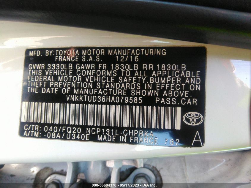 2017 TOYOTA YARIS L/SE/LE - VNKKTUD36HA079585