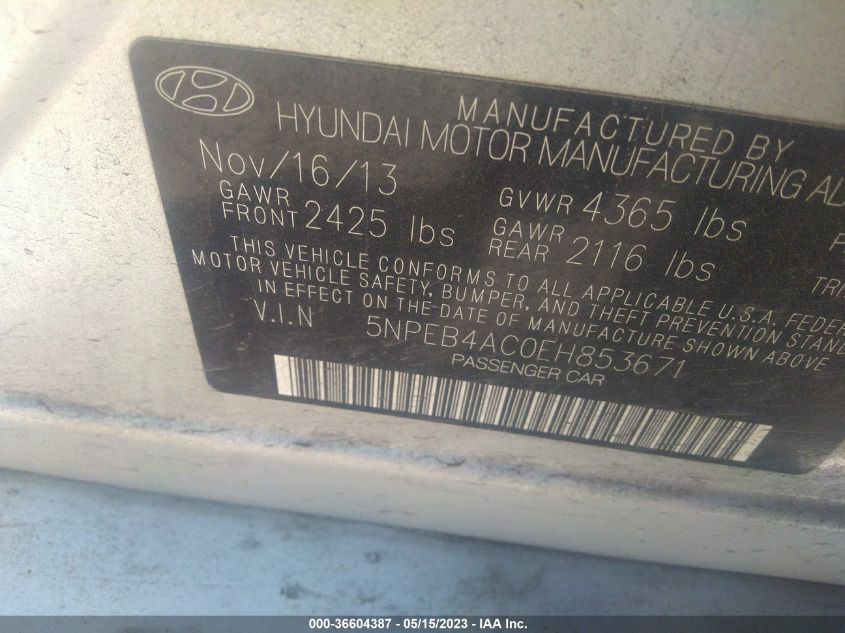 2014 HYUNDAI SONATA GLS - 5NPEB4AC0EH853671