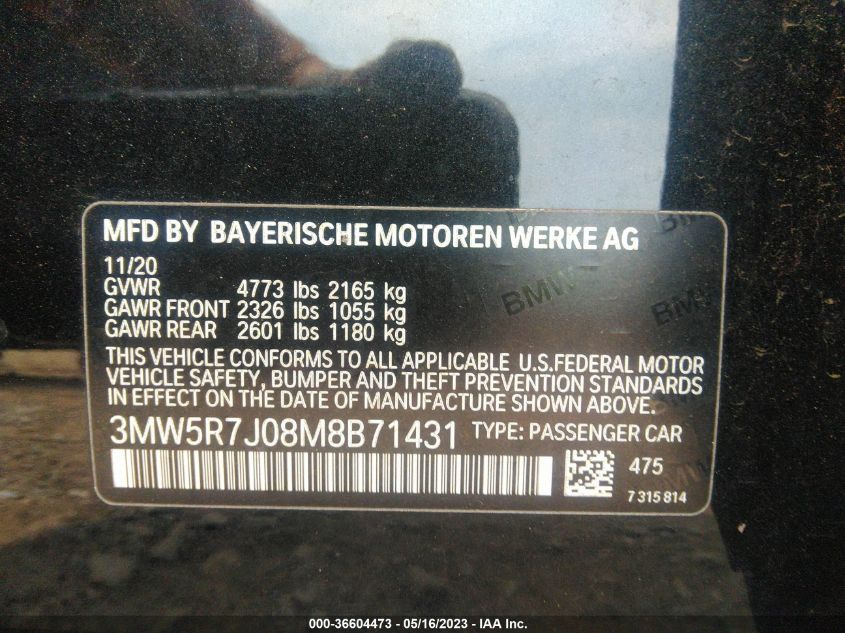 2021 BMW 3 SERIES 330I XDRIVE - 3MW5R7J08M8B71431