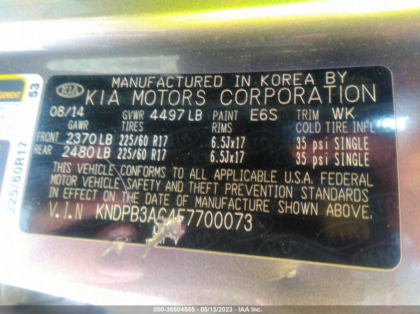 2015 KIA SPORTAGE LX - KNDPB3AC4F7700073