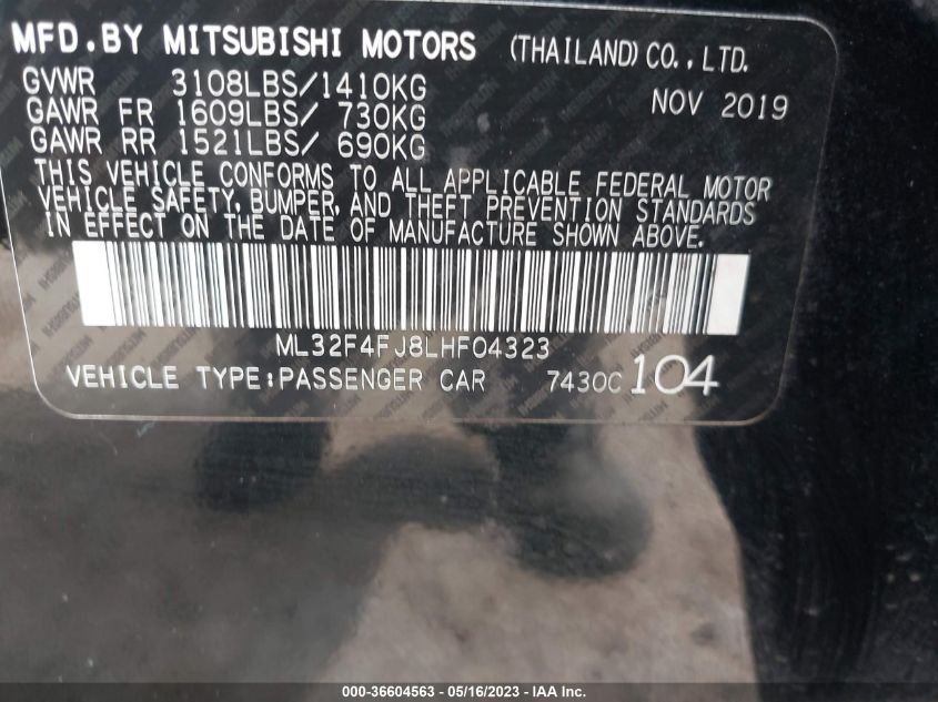 2020 MITSUBISHI MIRAGE G4 SE/LE - ML32F4FJ8LHF04323