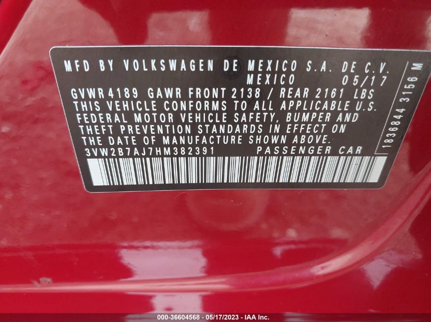 2017 VOLKSWAGEN JETTA 1.4T S - 3VW2B7AJ7HM382391