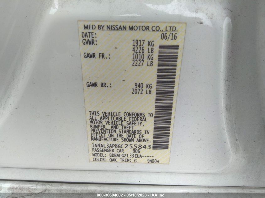 2016 NISSAN ALTIMA 2.5 - 1N4AL3AP8GC255843