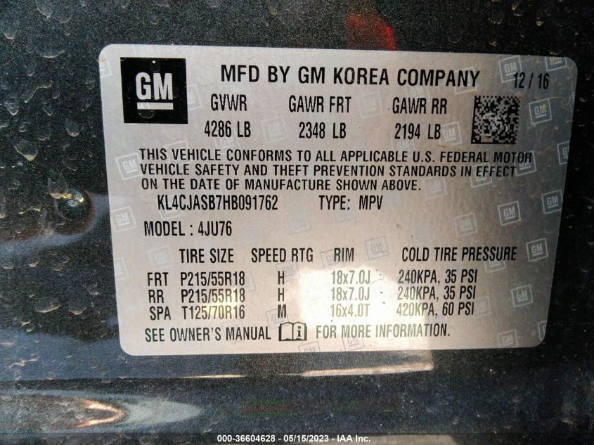 2017 BUICK ENCORE PREFERRED - KL4CJASB7HB091762