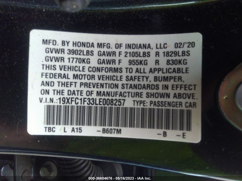 2020 HONDA CIVIC SEDAN EX - 19XFC1F33LE008257