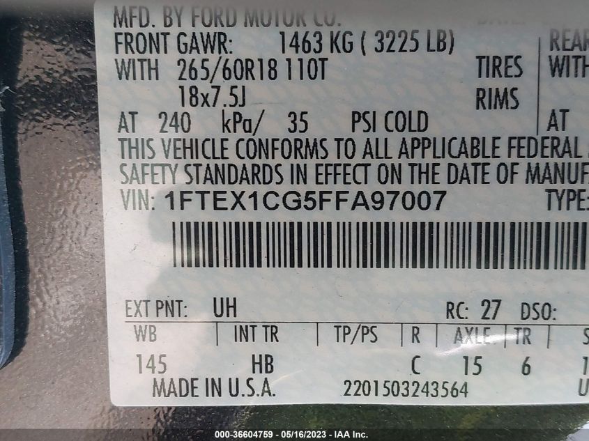 2015 FORD F-150 XL/LARIAT/XLT - 1FTEX1CG5FFA97007