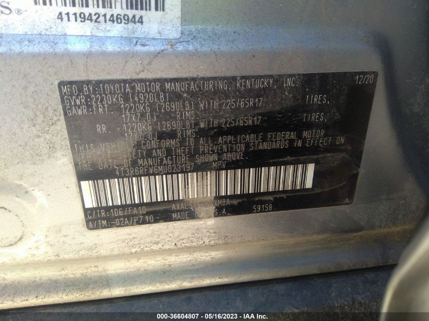 2021 TOYOTA RAV4 HYBRID - 4T3R6RFV6MU023197