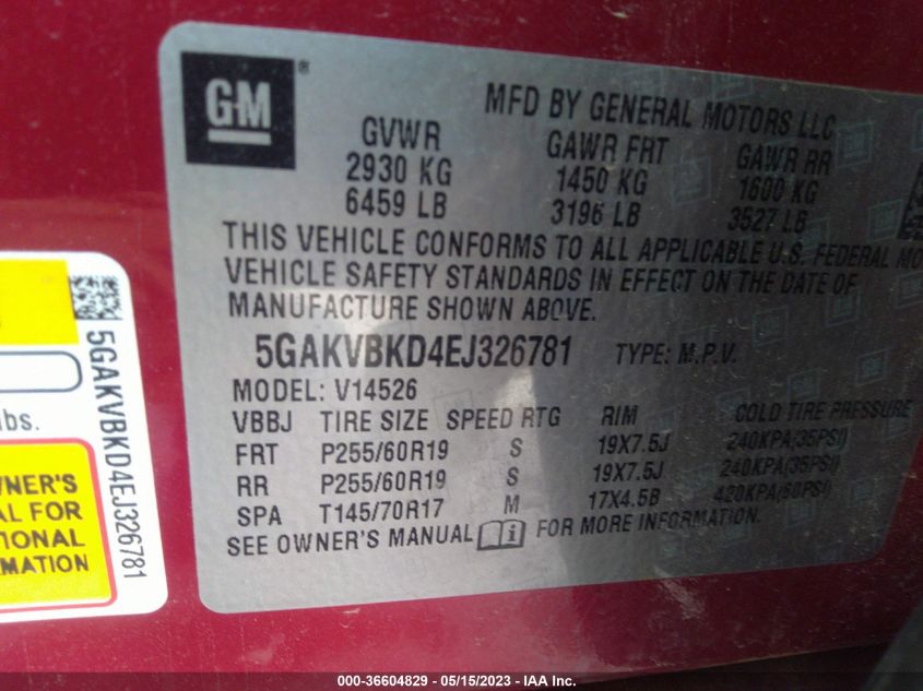 2014 BUICK ENCLAVE LEATHER - 5GAKVBKD4EJ326781