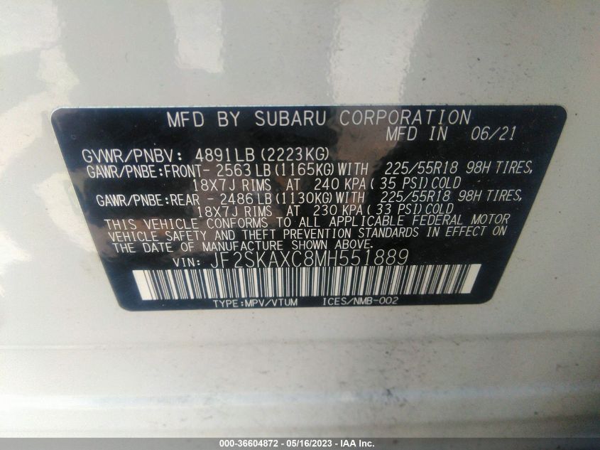 2021 SUBARU FORESTER TOURING - JF2SKAXC8MH551889