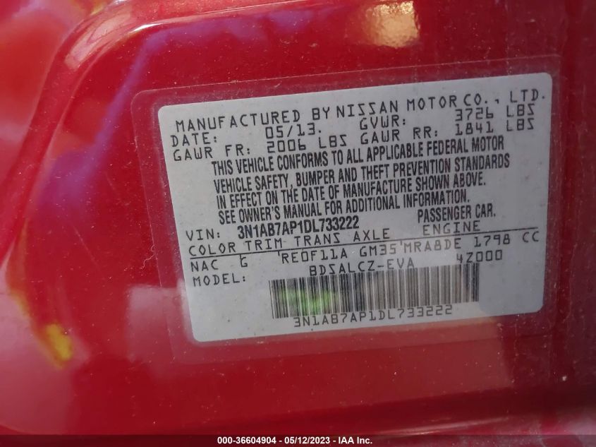 2013 NISSAN SENTRA S - 3N1AB7AP1DL733222