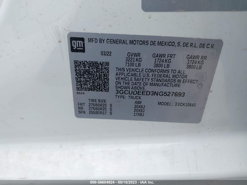 2022 CHEVROLET SILVERADO 1500 RST - 3GCUDEED3NG527693