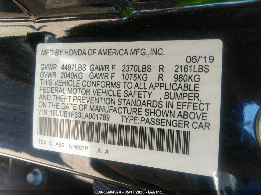 2020 ACURA TLX - 19UUB1F33LA001789