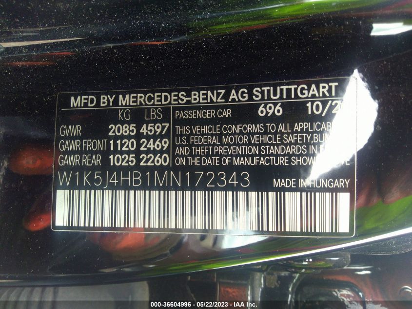 2021 MERCEDES-BENZ CLA CLA 250 - W1K5J4HB1MN172343