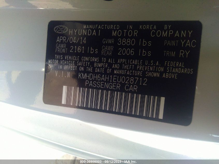 2014 HYUNDAI ELANTRA COUPE - KMHDH6AH1EU028712