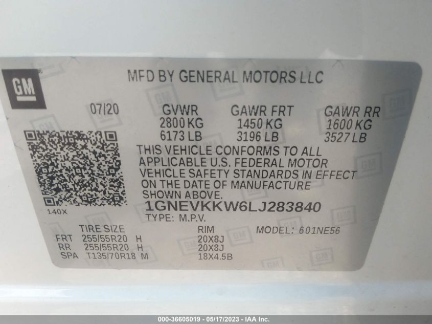 1GNEVKKW6LJ283840 Chevrolet Traverse PREMIER 9