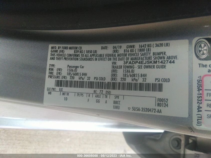 2019 FORD FIESTA SE - 3FADP4EJ5KM142744