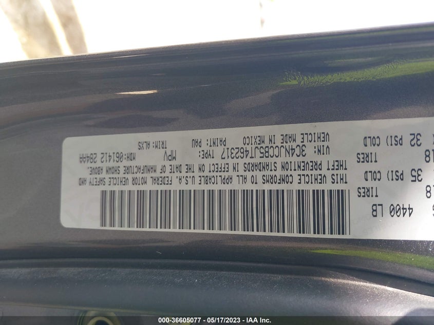 VIN 3C4NJCCB5JT462317 2018 JEEP COMPASS LIMITED