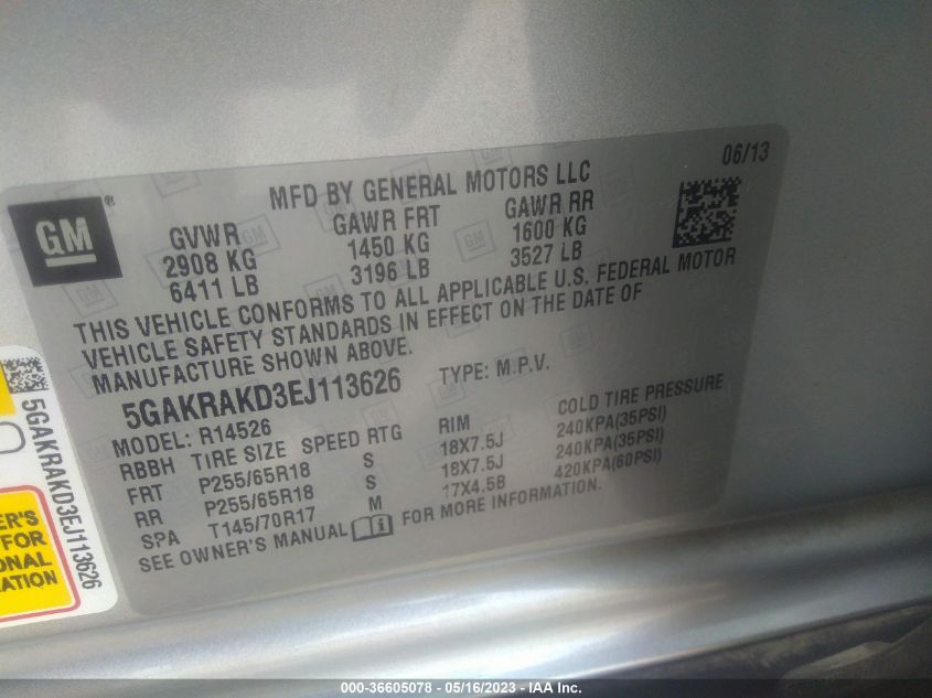2014 BUICK ENCLAVE CONVENIENCE - 5GAKRAKD3EJ113626