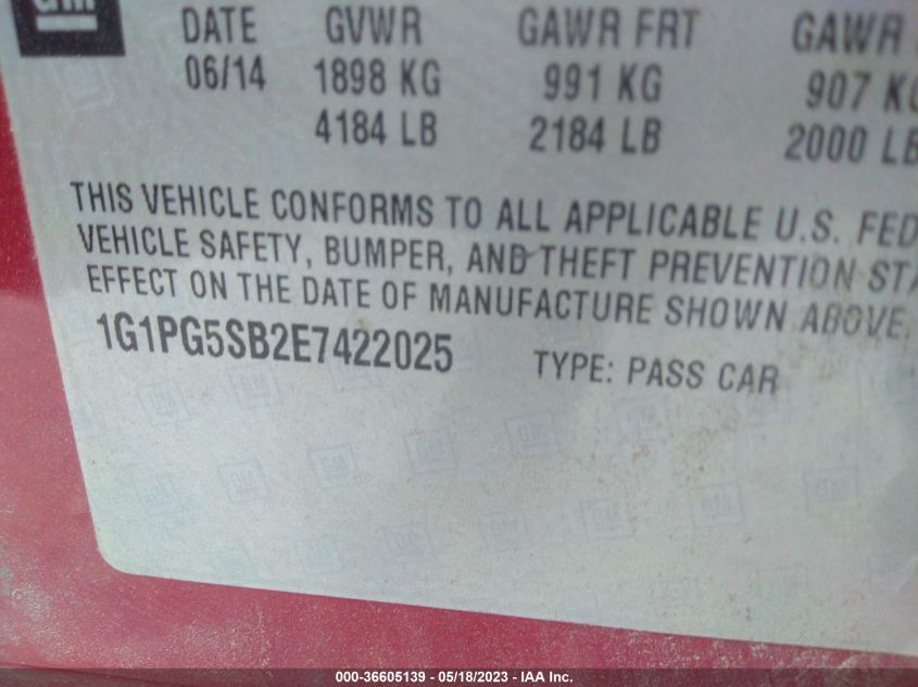 2014 CHEVROLET CRUZE LTZ - 1G1PG5SB2E7422025