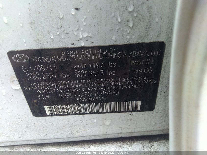 2016 HYUNDAI SONATA 2.4L SE - 5NPE24AF6GH319989