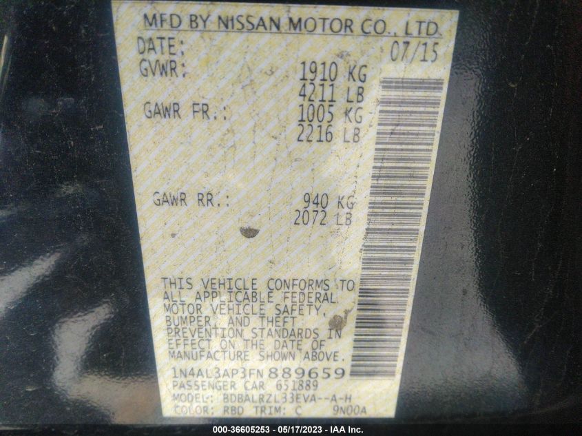 2015 NISSAN ALTIMA 2.5 SL - 1N4AL3AP3FN889659